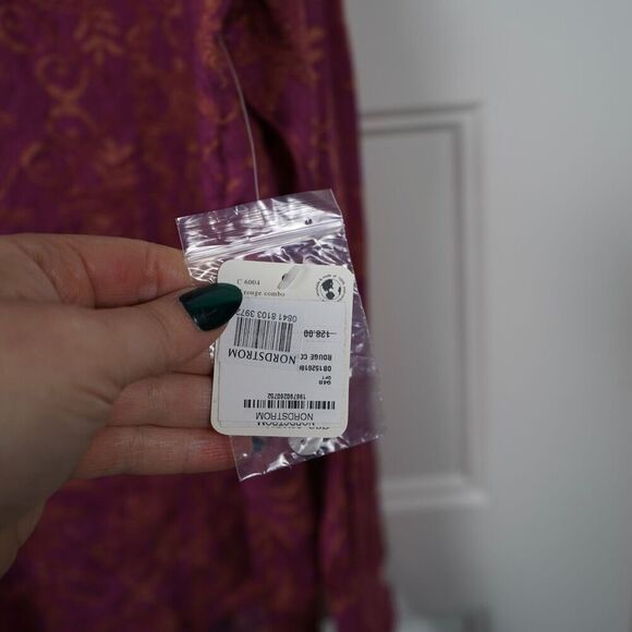 NWT Free People Mia Top S Shirt Tunic Printed Oversized Boho Pink Tie Up V-Neck - Picture 4 of 5